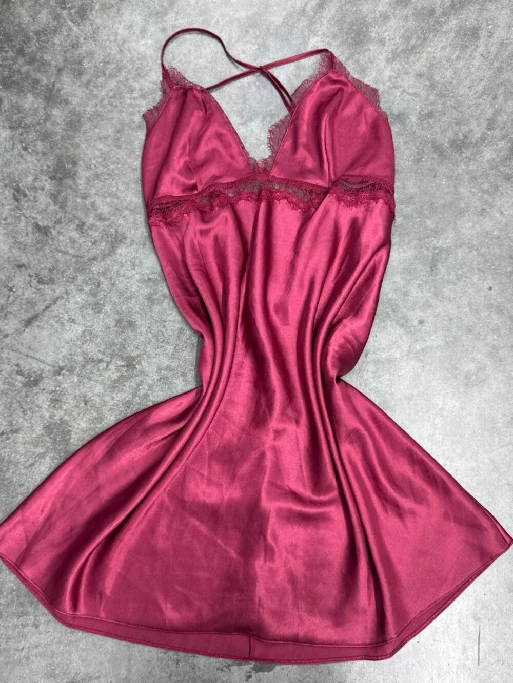 Victoria's Secret dress burgundy satin lace trim slip M